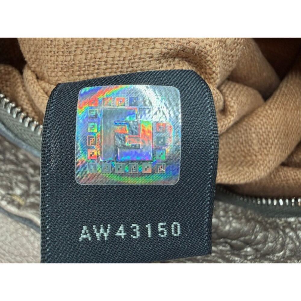 Fendi Selleria Mini Linda Metallic Pewter Pebbled Leather Satchel Sterling Tag - Picture 11 of 14